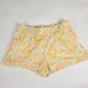 Geometric‎ Print High Waist  Shorts Orange Neon Yellow